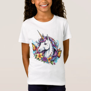 T-shirt - belle licorne avec papillon, Fleur