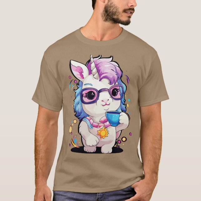 T-shirt Belle licorne grasse buvant du café (Devant)
