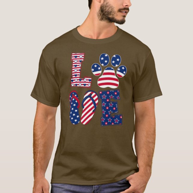T-shirt Belle Paw Chien Avec Tongs Flip Flops Drapeau Amér (Devant)