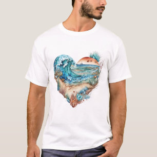 T-shirt Belle Plage Sable Vagues Arbre Coques de mer