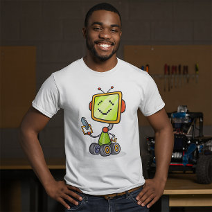 T-shirt Belle Robot Rétro Cartoon Amusant IA Tech Art numé