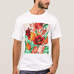 T-shirt Belle Tulipes Bouquet Floral Black Outline Art