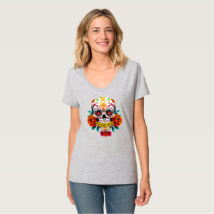 T-shirt Belles Âmes Bannière de Rose Crâne de Sucre Art