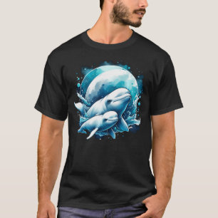 T-shirt Béluga Maman et Bébé Baleine Blanche à l'Aquarelle