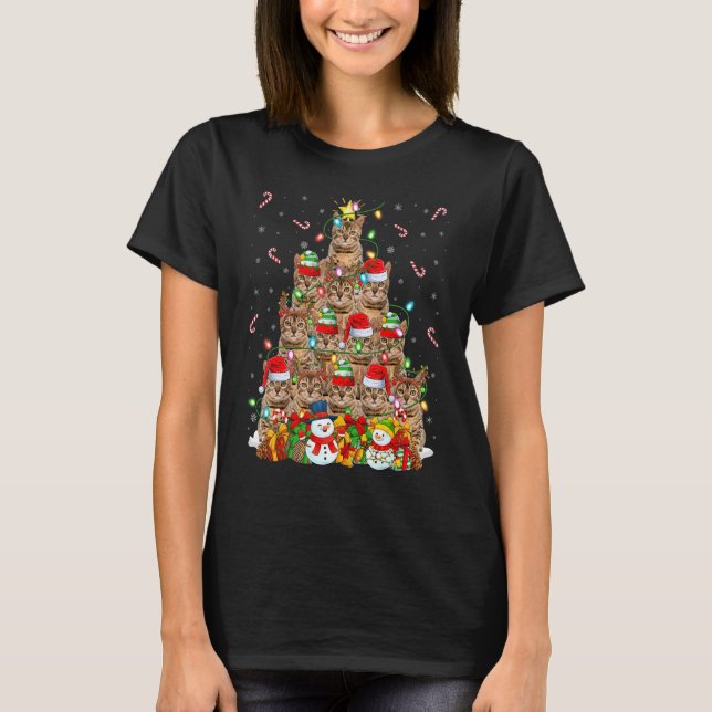 T-shirt Bengal Cat Xmas Lighting Tree Santa Bengal Cat Chr (Devant)