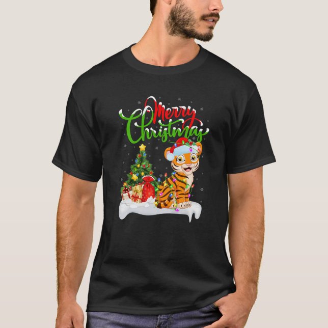 T-shirt Bengal Tiger Lover Xmas Lighting Bengal Tiger Chri (Devant)