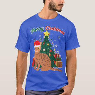 T-shirt Bengale Chat Noël Arbre Neige Flakes Noël Présence