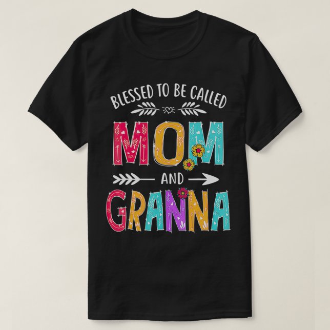 T-shirt Béni d'être appelé Maman et Granna Mères amusantes (Design devant)