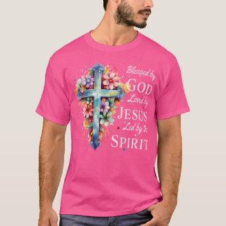 T-shirt Béni par Dieu Aimé par Jésus Croix Florale Christi
