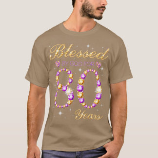 T-shirt Béni Par Dieu Pendant 80 Ans Fête Anniversaire Cou