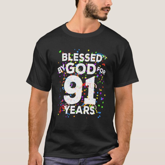 T-shirt Béni Par Dieu Pendant 91 Ans Heureux 91E Anniversa (Devant)