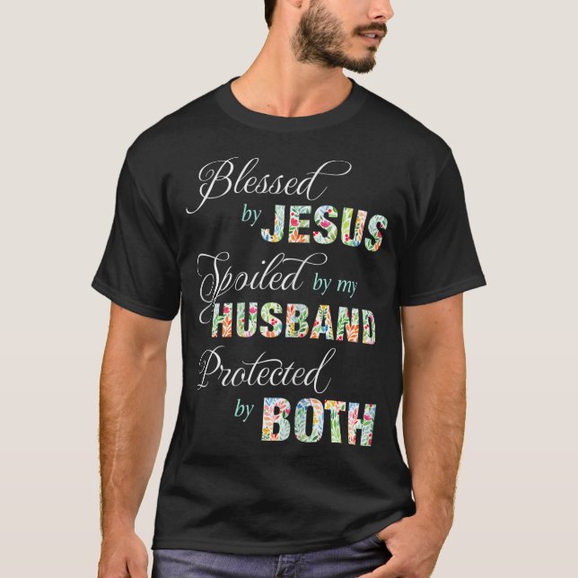 T-shirt Béni Par Jésus Porté Par Mon Mari Protégé B (Devant)