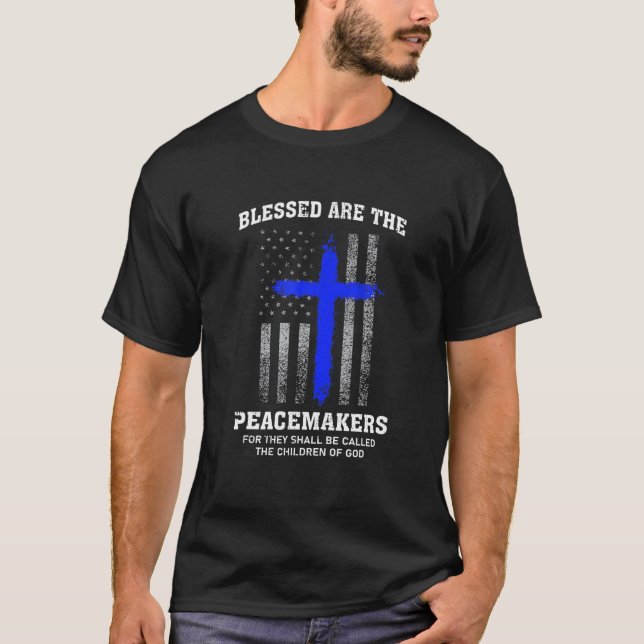 T-shirt Béni Sont Les Peacemakers Mince Ligne Bleue Croix (Devant)
