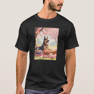 T-shirt Berger Allemand Cerisier Fleur Drôle de Chien Piqu