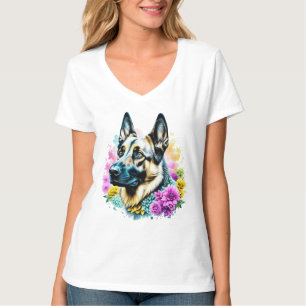 T-shirt Berger allemand dans des fleurs roses et jaunes