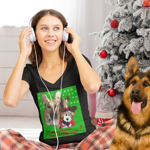 T-shirt Berger Allemand de Noël, Cou-V féminin Reindeer