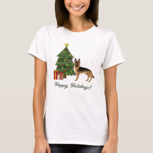 T-shirt Berger Allemand Noir Et Tan Et Arbre De Noël