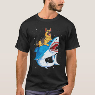 T-shirt Berger Allemand Riding Requin Jawsome Amoureux des