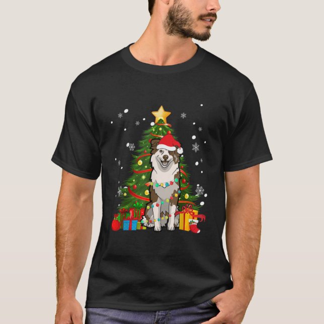 T-shirt Berger australien Père Noël Christmas Tree Light (Devant)