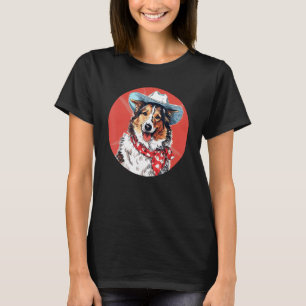 T-shirt Berger des Shetland Cowboy Drôle de Chien Far West