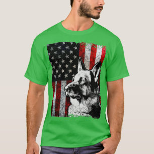 T-shirt Berger patriotique allemand Chien à drapeau améric