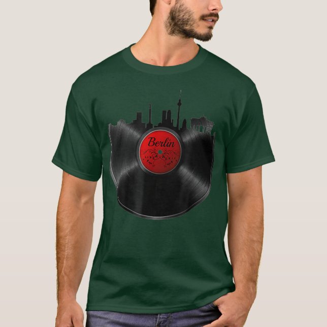 T-shirt Berlin Vinyl DJ Techno Music Retro Old School (Devant)
