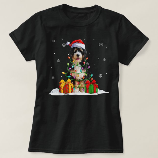 T-shirt Bernedoodle Santa Christmas Tree Lights Xmas Pajam (Design devant)