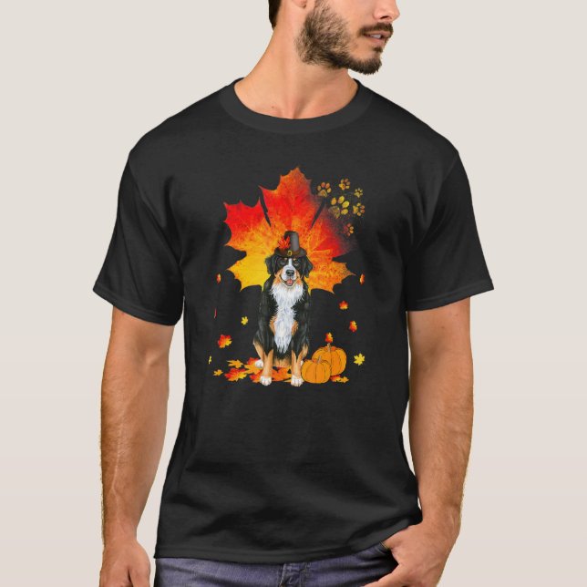 T-shirt Bernese Mountain Dog Autumn Leaf Fall Leaf Pompe (Devant)