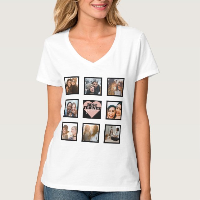 T-shirt BEST AMIS Photo Collage Rose Gold Heart (Devant)