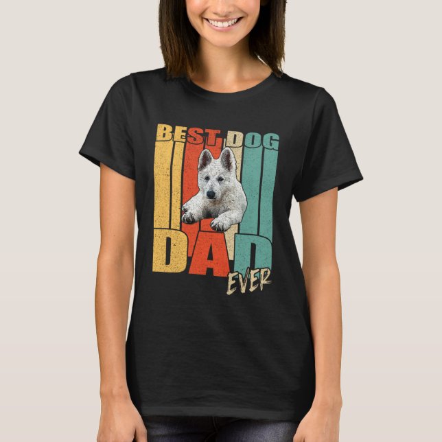 T-shirt Best Dog Dad Ever Retro White German Shepherd Fath (Devant)