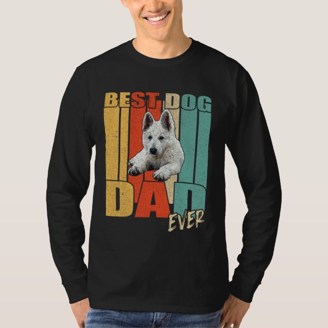 T-shirt Best Dog Dad Ever Retro White German Shepherd Fath (Devant)