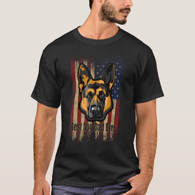 T-shirt Best Dog Dad Ever US Flag, German shepherd America (Devant)