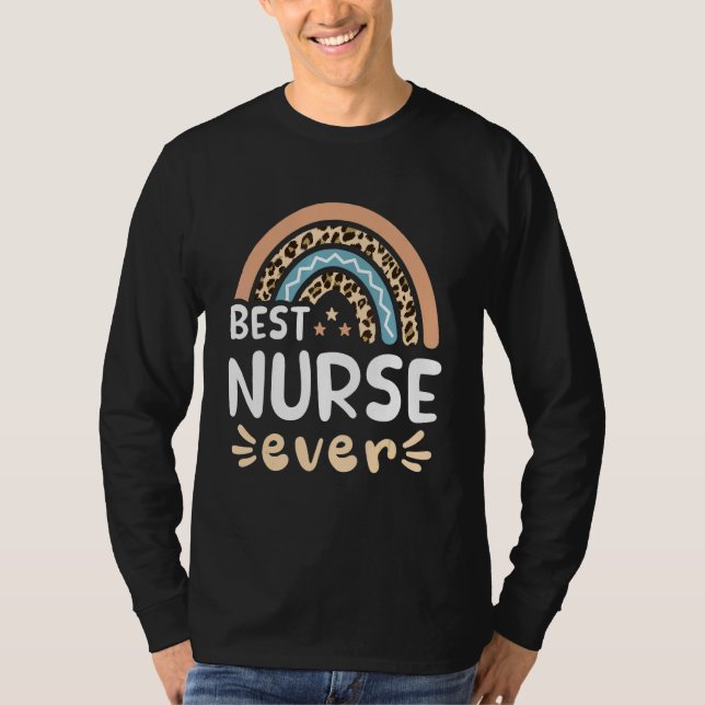 T-shirt Best Nurse Ever Leopard Rainbow Mom (Devant)