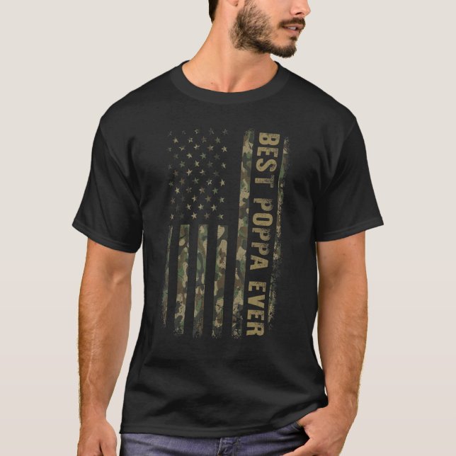 T-shirt Best Poppa Ever Camouflage American Flag Father s  (Devant)