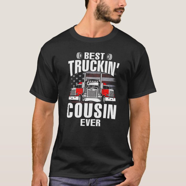 T-shirt Best Truckin' COUSIN Ever USA Flag Father's Day   (Devant)
