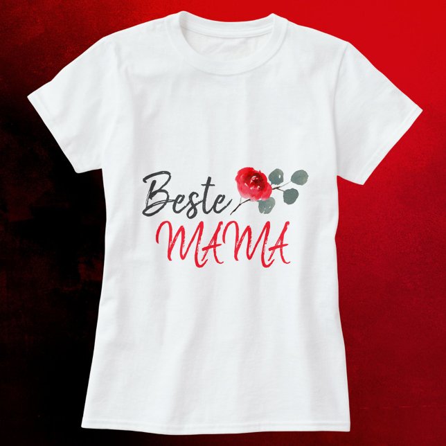 T-shirt Beste Mama Rose rouge Aquarelle Mère`Jour (Créateur téléchargé)
