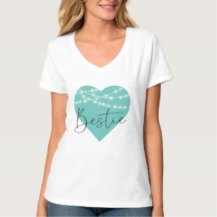 T-shirt BESTIE BFF Turquoise Heart String Lights