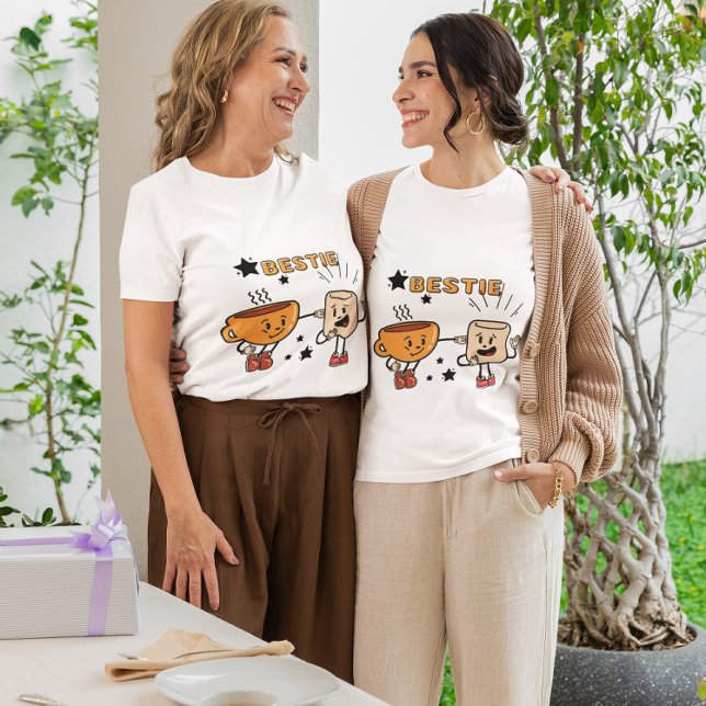 T-shirt Bestie Cartoon - Café mou & Marshmallow ("Match, laugh & sip joy together ☕✨ The cutest tee for you & your bestie!"
#BestieTee #KawaiiStyle )