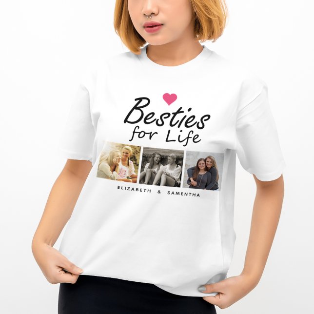 T-shirt Besties for Life Citation Hot Rose Heart Photo & N (Créateur téléchargé)