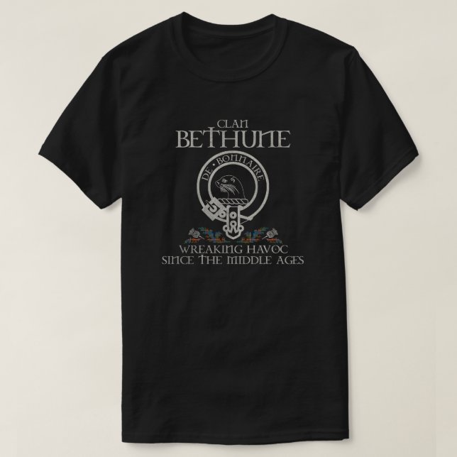 T-shirt Bethune Clan crest Scottish nom tartan Thistle (Design devant)