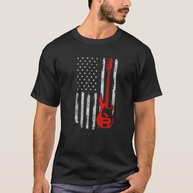 T-shirt Bhelp USA American Drapeau basse guitare Joueur Mu (Devant)