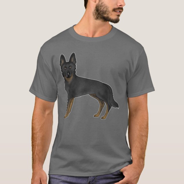 T-shirt Bi-noir berger allemand GSD chien mignonne caricat (Devant)