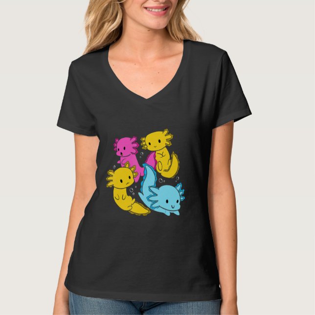 T-shirt Bi Pansexual Pride Mexican Salamander Axolotl Pile (Devant)