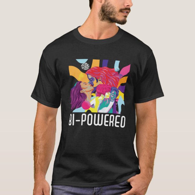 T-shirt Bi Powered Bisexual Rainbow Pride March Bisexualit (Devant)