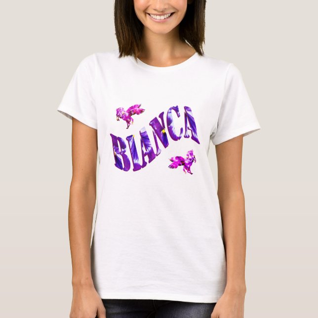 T-shirt Bianca, Nom De Filles Fabriqué Avec Des Pansies, (Devant)