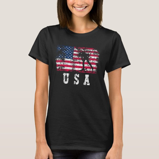 T-shirt Biathlon Skiing USA American Flag Winter Sports Bi (Devant)