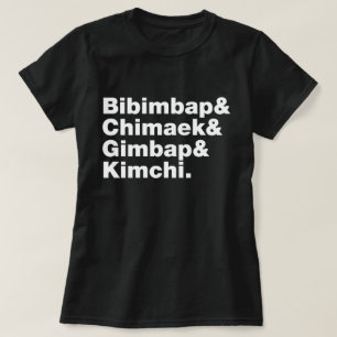 T-shirt Bibimbap & Chimaek & Gimbap & Kimchi. Aliments cor