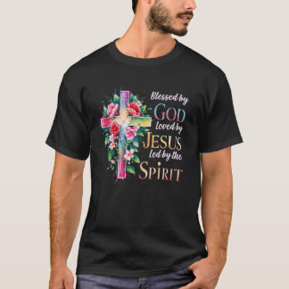 T-shirt Bible Catholique Croix Fleurie Hommes Femmes Bénis