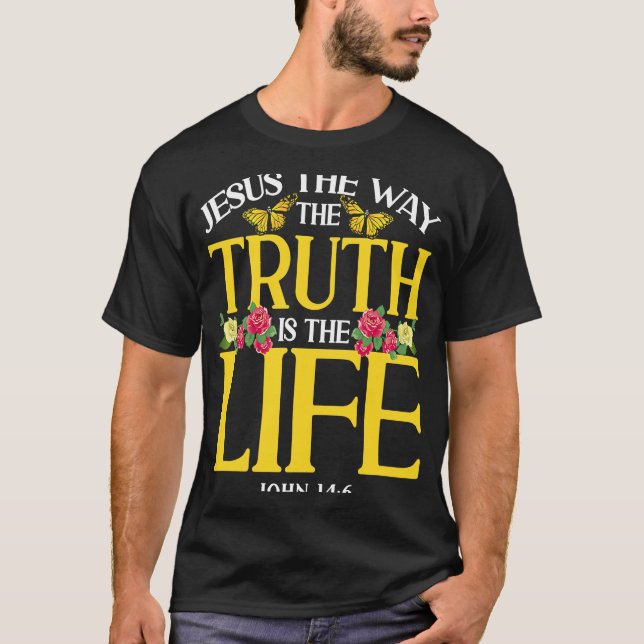 T-shirt Bible chrétienne Verse Jean 146 Papillon à fleurs  (Devant)
