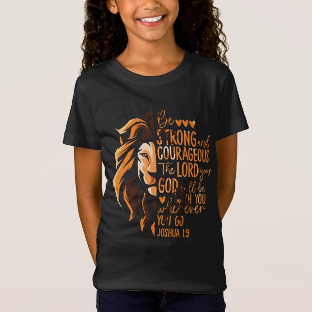 T-Shirt Bible chrétienne Verse Joshua 1:9 Lion (Devant)